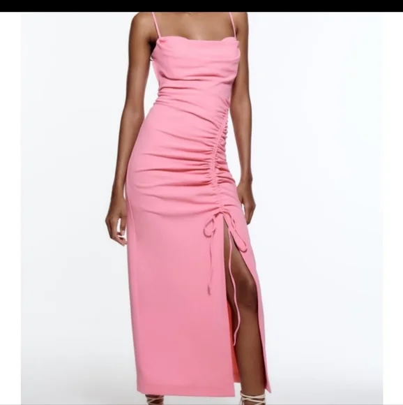 open lace back dress Zara Satin Maxi Pink